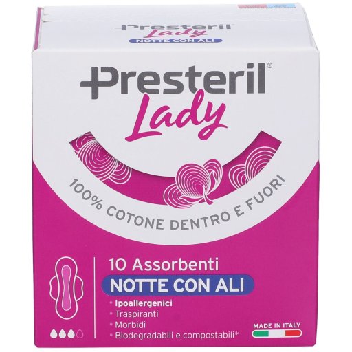Lady Presteril Pura Protezione Notte con Ali, 10 Assorbenti