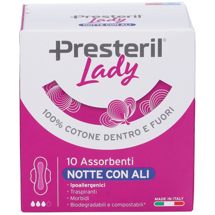 Lady Presteril Pura Protezione Notte con Ali, 10 Assorbenti Lady Presteril Pura Protezione Notte con Ali, 10 Assorbenti