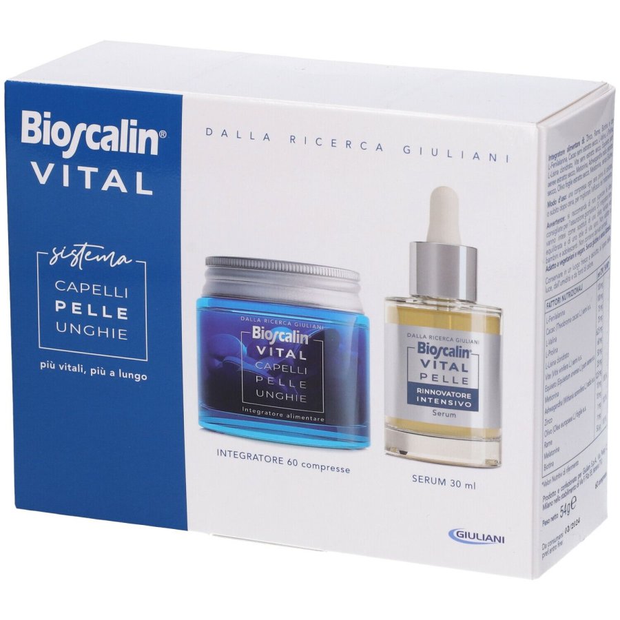 Bioscalin Vital Sistema Capelli Pelle & Unghie, Integratore + Siero Viso e Collo, 60 Compresse + 30 ml