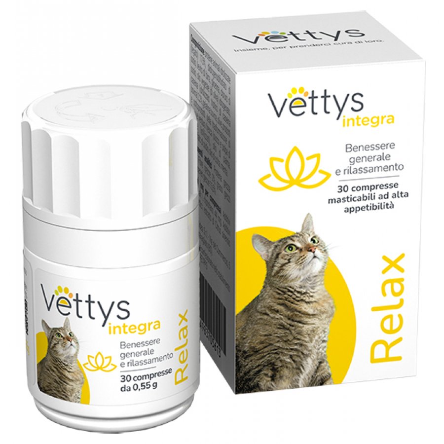 Vettys Integra Relax Gatto 30 Compresse - Integratore per la Calma e il Benessere dei Gatti