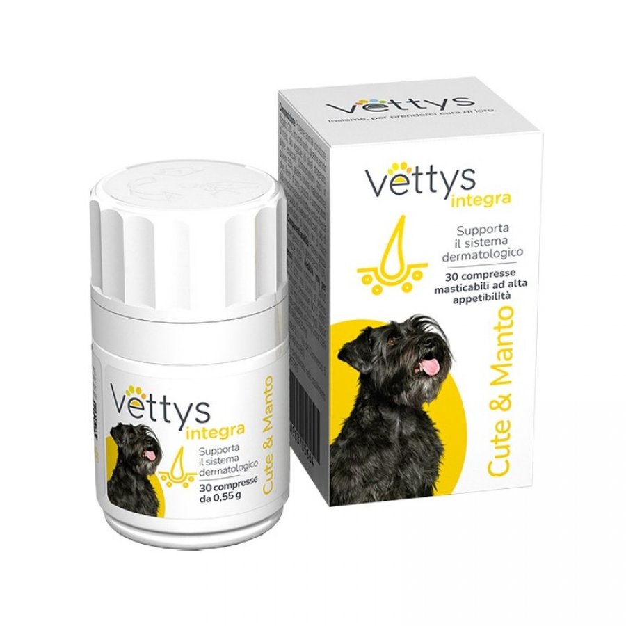 Vettys Integra Cute&Manto Cane 30 Compresse Masticabili - Integratore per la Salute della Cute e del Manto