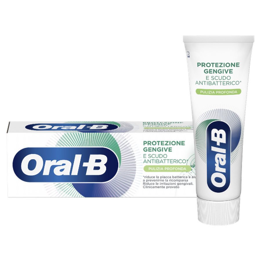 Oral-B - Protezione Gengive e Scudo Antibatterico Pulizia Profonda, 2x75ml - Dentifricio per una pulizia profonda e protezione gengive