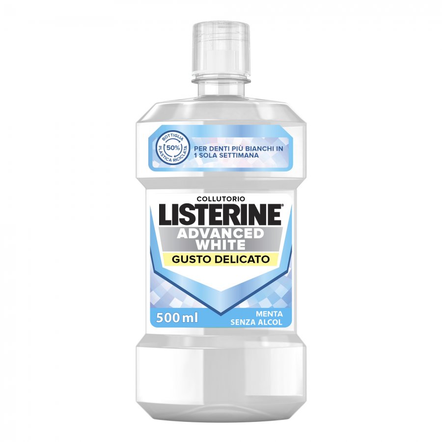 Listerine Advanced White Gusto Delicato Collutorio, 500ml - Formula Zero-Alcool per Denti Più Bianchi