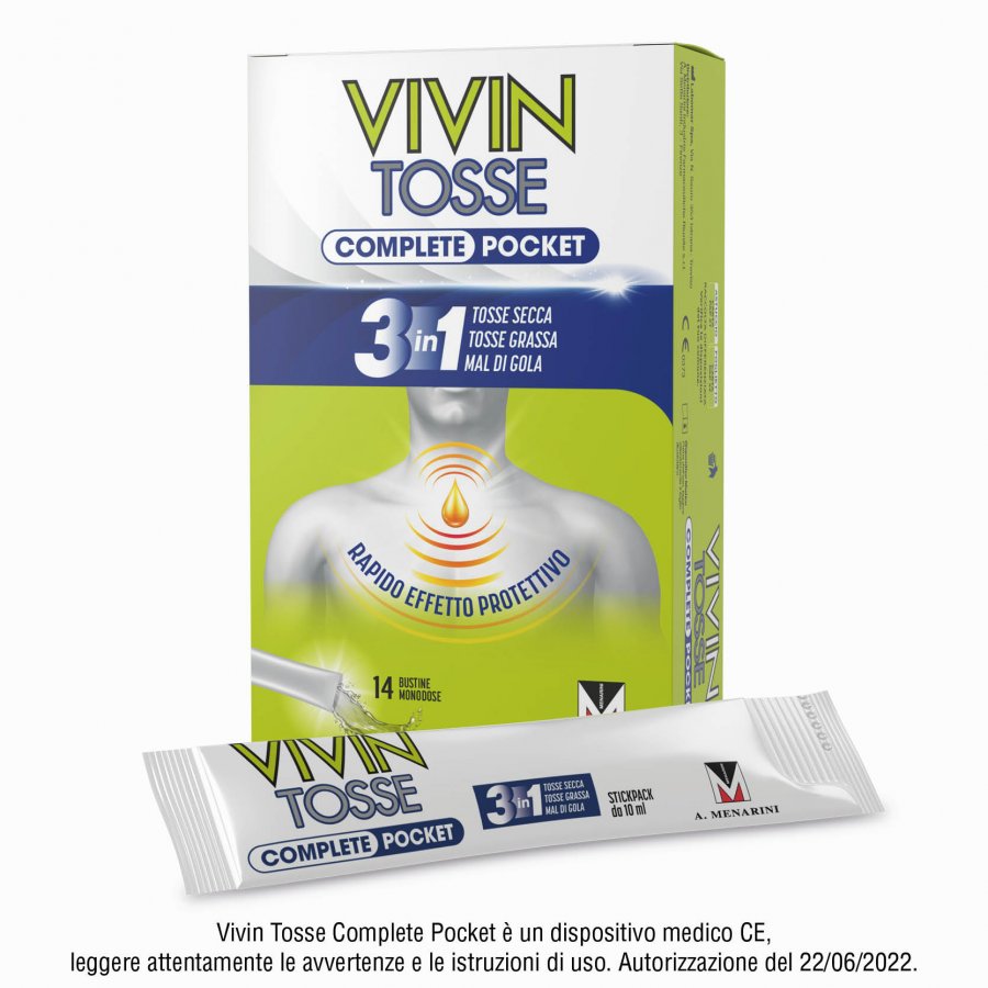Vivin Tosse Pocket 14 Bustine Monodose - Dispositivo Medico per Tosse e Mal di Gola