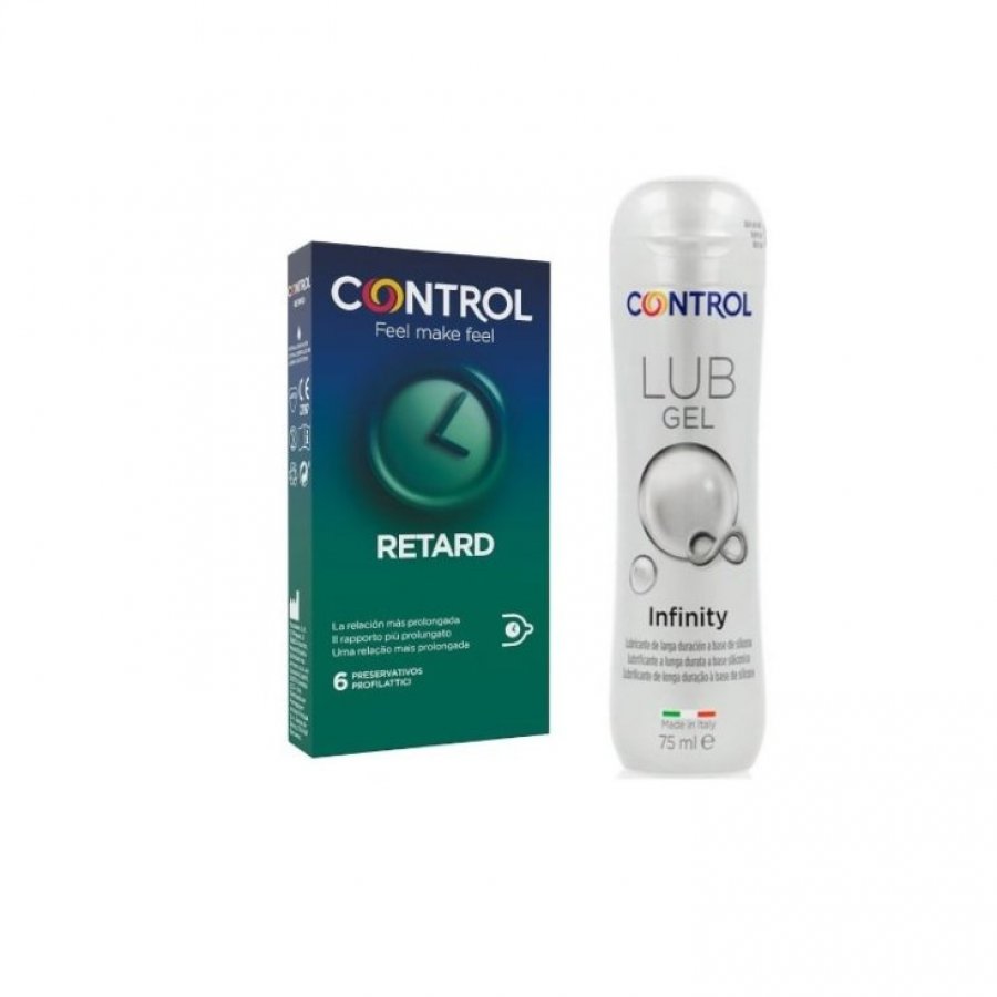 Control Retard + Lub Gel Infinity 6 Pezzi + 75ml - Kit per Rapporti Sessuali Protetti