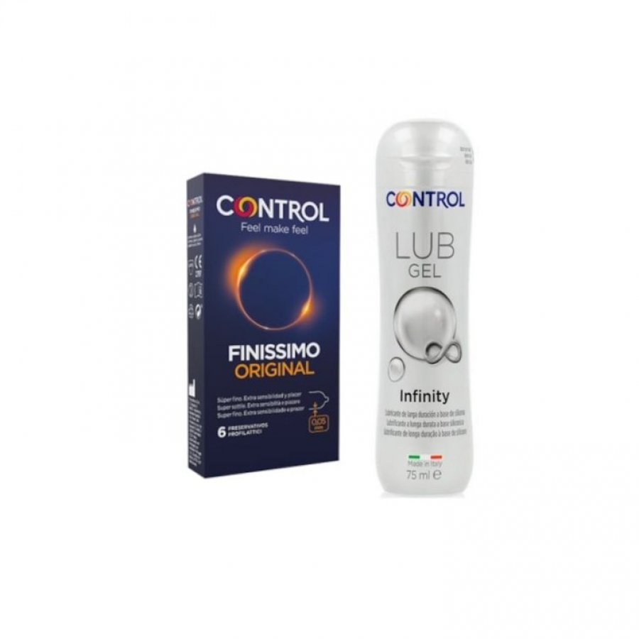 Control Finissimo Original + Lub Gel Infinity 6 Pezzi + 75ml - Kit per Rapporti Sessuali Protetti