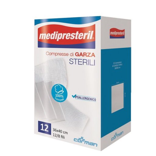 Medipresteril Garza Compressa 12/8 Fu 36x40cm - Confezione da 12 - Garze Assorbenti Steril
