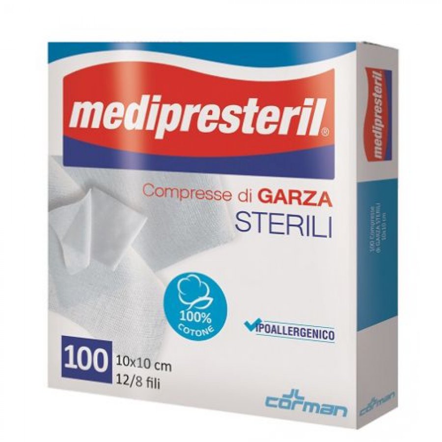 Medipresteril Garza Compressa 12/8 fu 10x10cm - 100 Pezzi - Garza Sterile per Uso Medicale