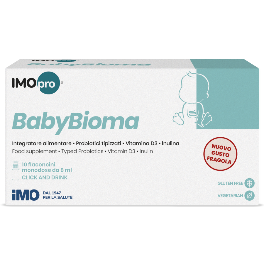 IMOpro BabyBioma integratore probiotico bambini 10 flaconcini 8 ml gusto fragola