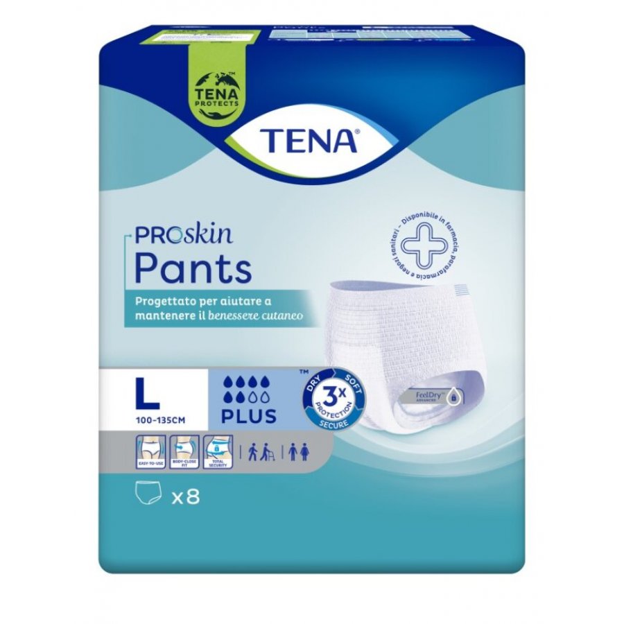 Tena ProSkin Pants Plus - Mutandine Assorbenti per Incontinenza Taglia L 14 Pezzi - Tripla Protezione per il Benessere Cutaneo