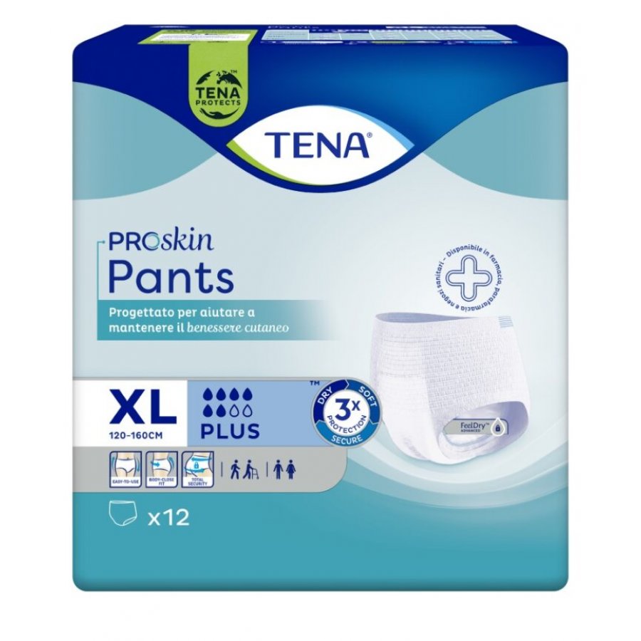 Tena Pants Plus - Pannoloni Mutandine Assorbenti Taglia XL 12 Pezzi - Tripla Protezione e Comfort Avanzato