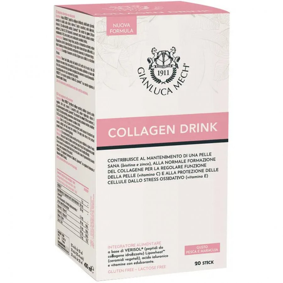 Collagen Drink 20 Stick da 20ml - Integratore Alimentare con Verisol, Lipowheat, Acido Ialuronico e Vitamine per una Pelle Sana
