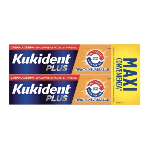 Kukident - Plus Doppia Azione 2x65g - Adesivo Dentale per una Tenuta Forte e una Sensazione di Fiducia