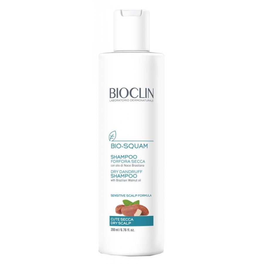Bioclin Bio Squam Shampoo Forfora Secca 200ml - Shampoo con Olio di Noce Brasiliana per Capelli Forti e Senza Forfora