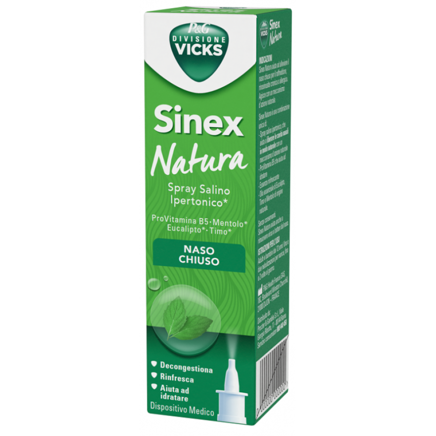 Vicks Sinex Natura - Spray Salino Ipertonico 20ml - Sollievo Naturale per il Naso Congestionato
