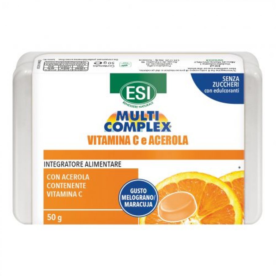 ESI Multicomplex Caramelle Vitamina C e Acerola, 50g - Sostegno Immunitario, Gusto Melograno