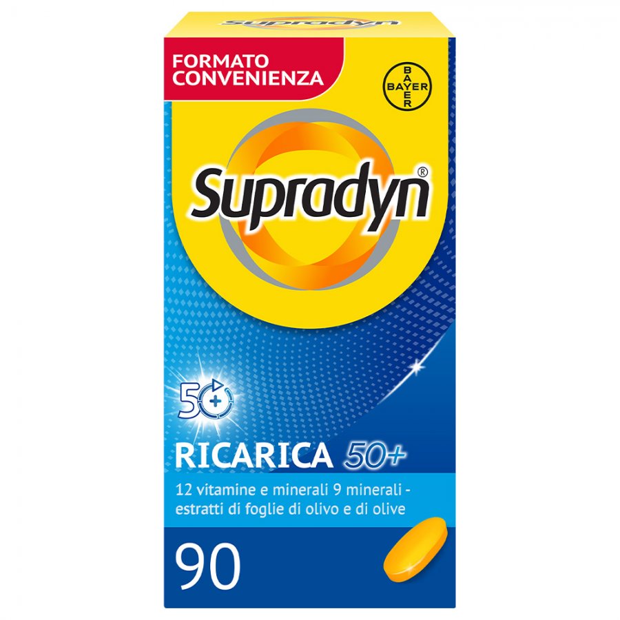 Supradyn Ricarica 50+ Integratore Multivitaminico con Vitamina C, Vitamina D, Minerali e Antiossidanti - 90 Compresse Rivestite