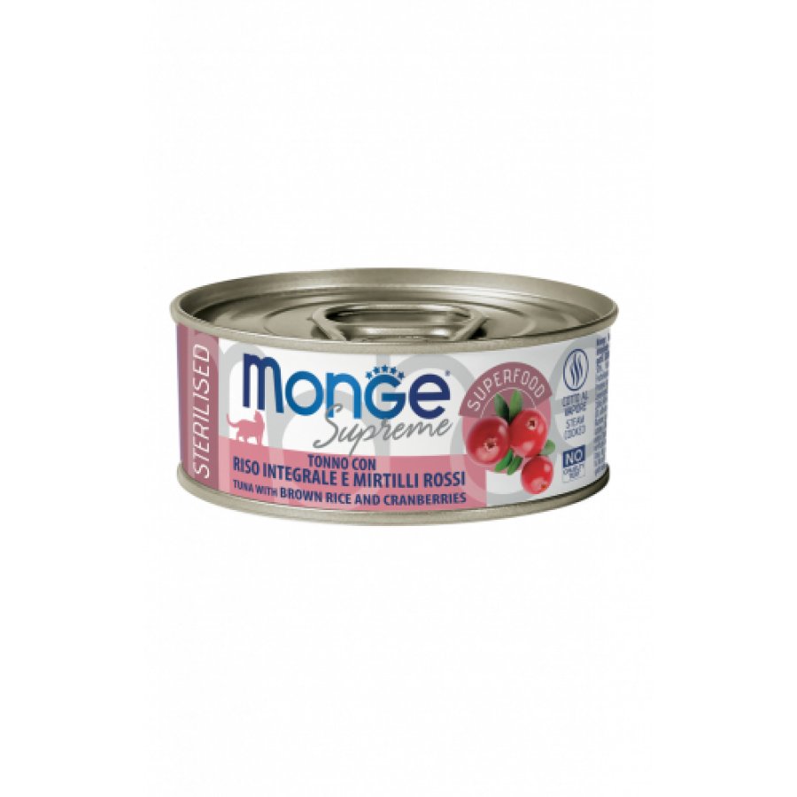 Monge Supreme Gatto Sterilizzato Tonno con Riso Integrale e Mirtilli Rossi, 80 g