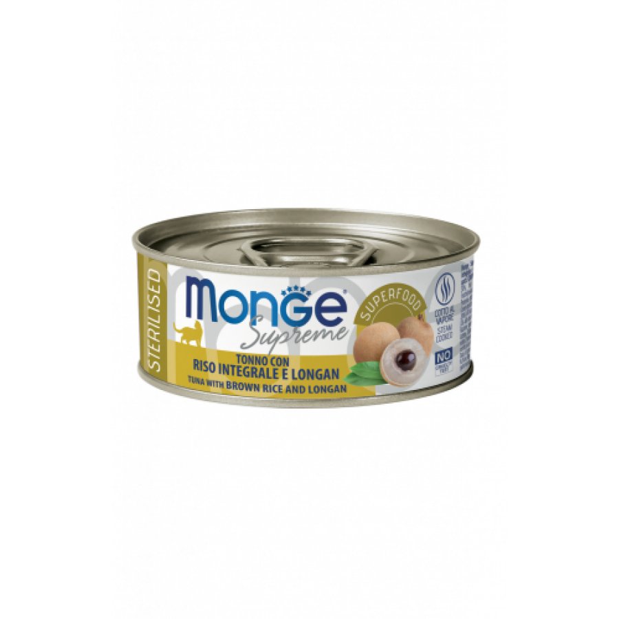 Monge Supreme Gatto Sterilizzato Tonno con Riso Integrale e Longan, 80 g