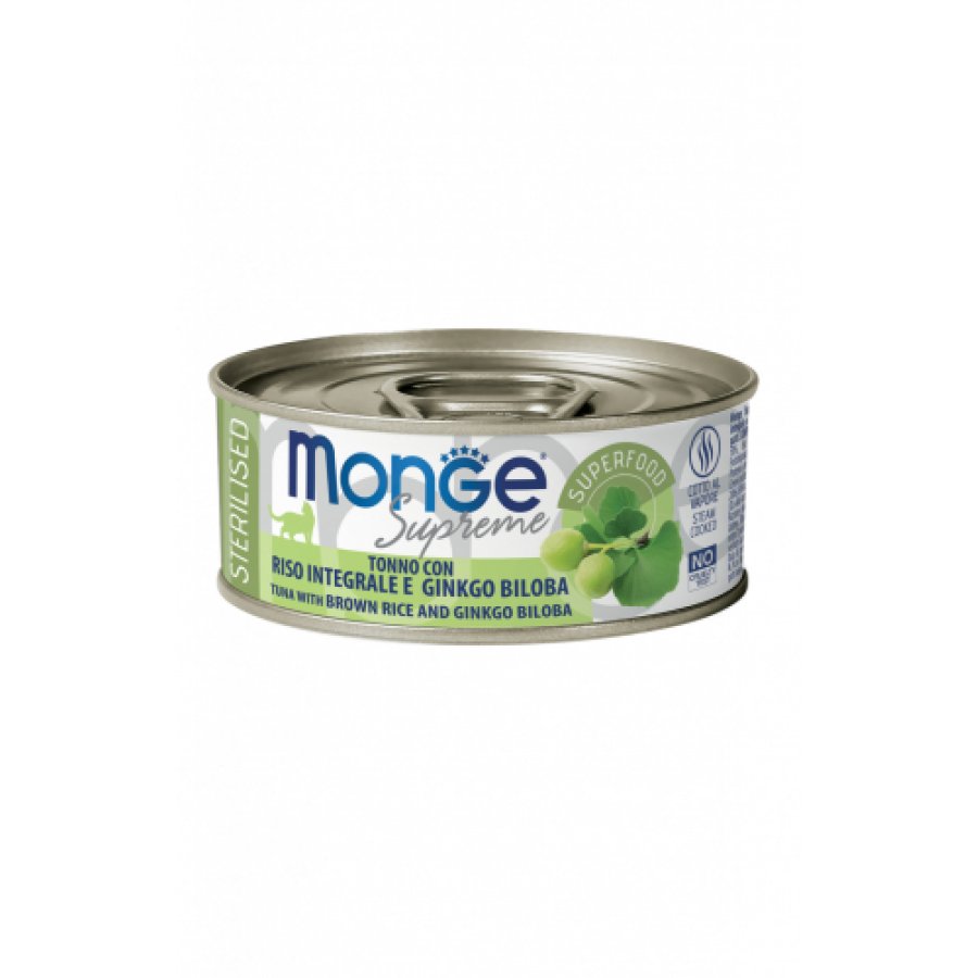 Monge Supreme Gatto Sterilizzato Tonno con Riso Integrale e Ginkgo Biloba, 80 g