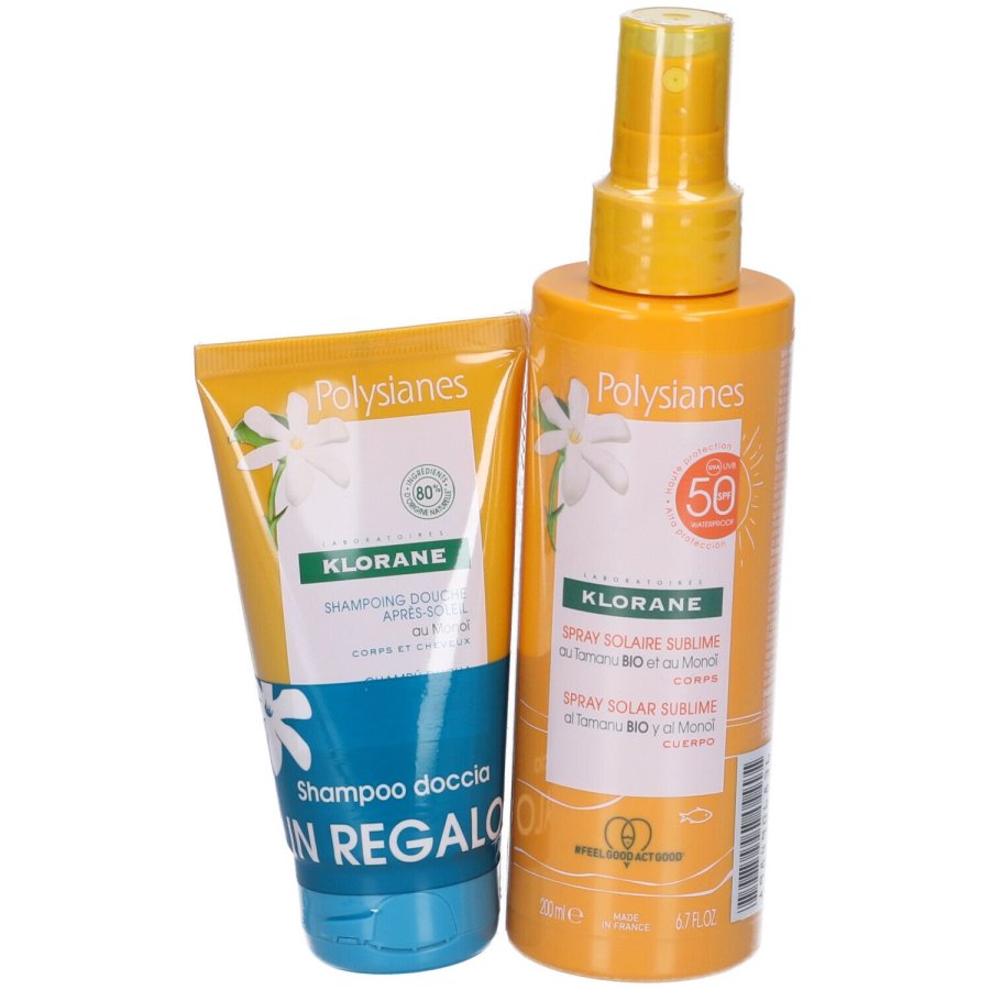 Klorane Spray Solare SPF 50 + Shampoo Doccia Monoï – Protezione & Cura Estate