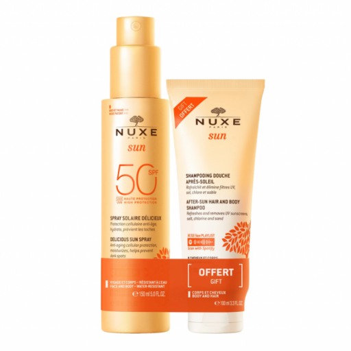 Nuxe Sun Duo Latte Solare Spray SPF50 150ml + Shampoo Doposole 100ml - Trattamenti Estivi Essenziali