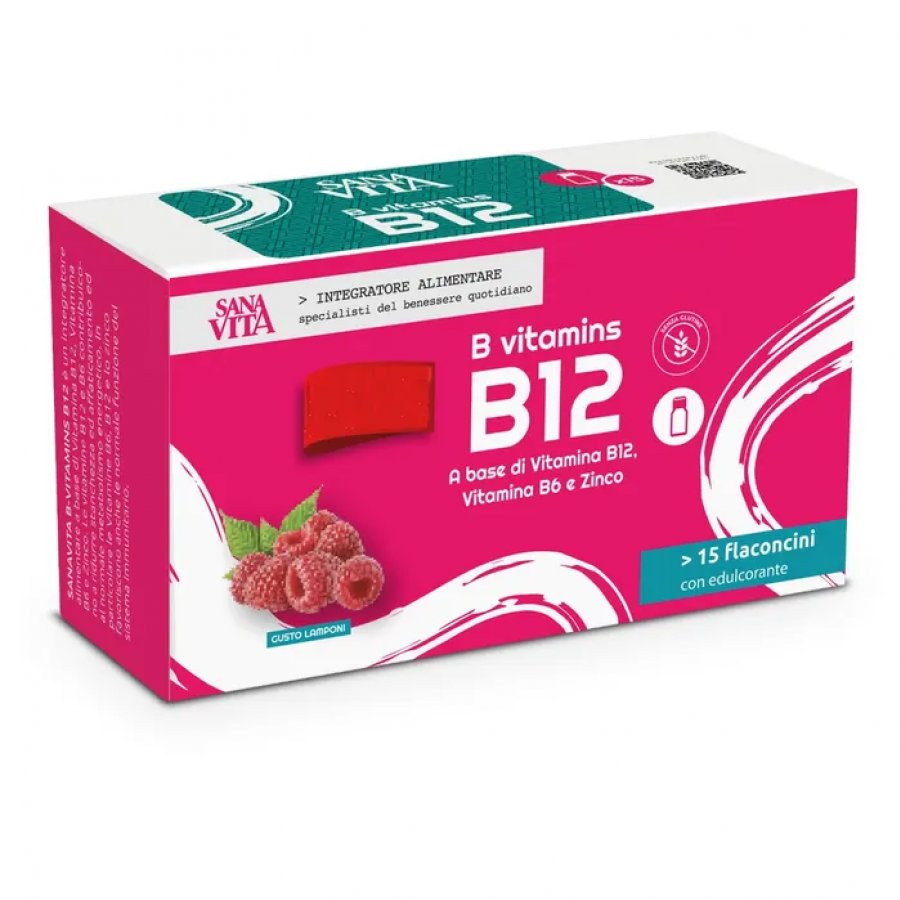 Sanavita B-Vitamins B12 15 Flaconcini - Integratore Alimentare con Vitamina B12, B6 e Zinco per Energia e Benessere