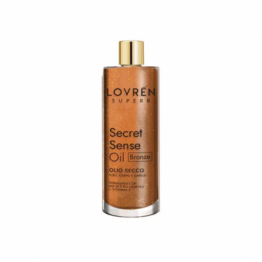 Lovren Secret Sense Oil Bronze 100ml - Olio Secco Illuminante con Glitter Dorati per Viso, Corpo e Capelli