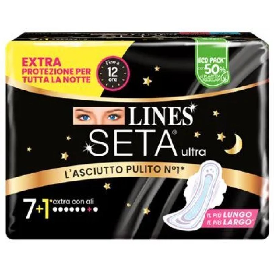Lines Seta Ultra Assorbenti Extra Con Ali, 8 Pezzi (7+1)