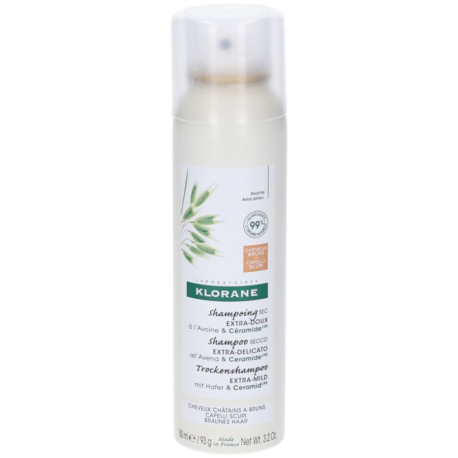 Klorane Shampoo Secco all’Avena e Ceramide 150ml – Capelli Scuri, Extra-Delicato