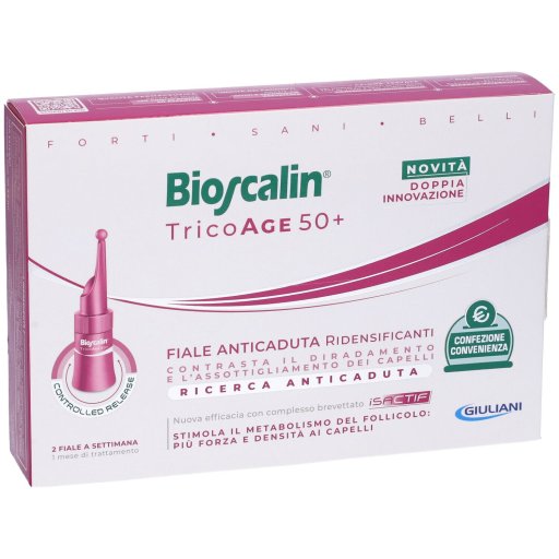 Bioscalin, Tricoage 50+ Fiale Capelli Anticaduta Ridensificanti Donna, 8 fiale