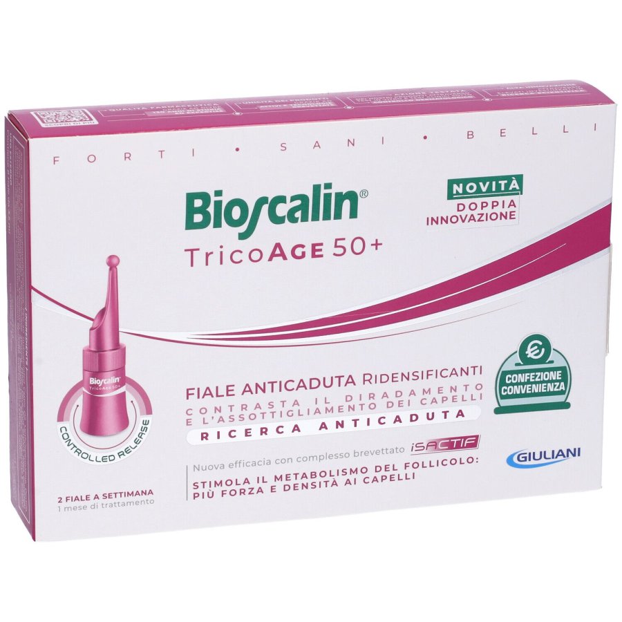 Bioscalin, Tricoage 50+ Fiale Capelli Anticaduta Ridensificanti Donna, 8 fiale