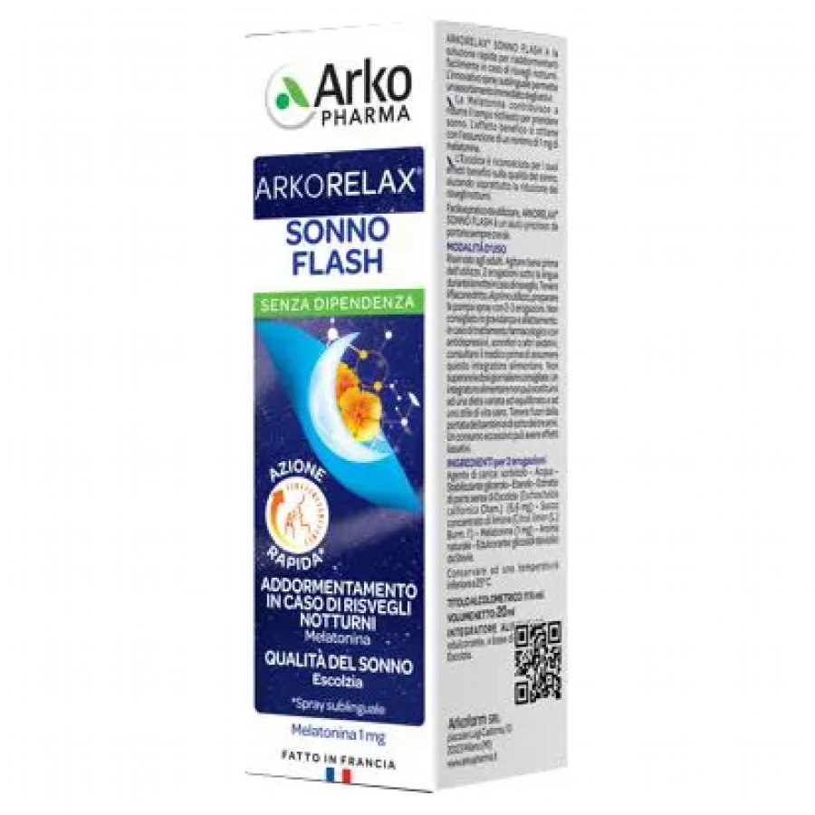 Arkorelax Flash Sonno Spray 20g - Integratore Alimentare con Melatonina ed Escolzia