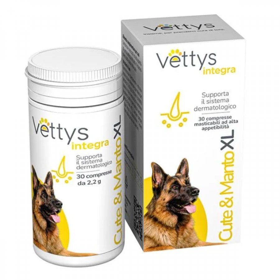 Vettys Integra Cute&Manto XL Cane 30 Compresse Masticabili - Integratore per la Salute della Cute e del Manto Canino