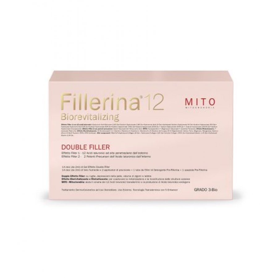 Fillerina 12 Double Filler Biorevitalizing Mito Grado 3 Bio Detergente 50ml + Gel 14 Dosi da 2ml + Velo Nutriente 14 Dosi da 2ml