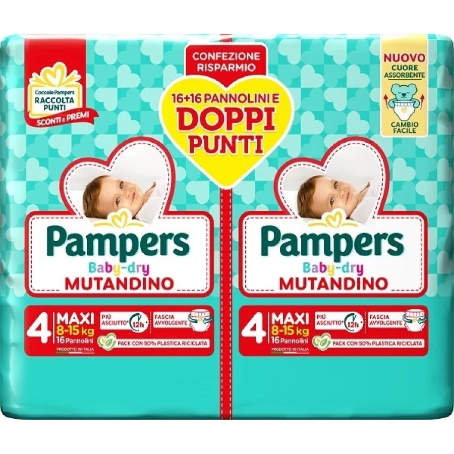 Pampers Baby Dry Pannolino Mutandina Maxi Duo Downcount, 32 Pezzi