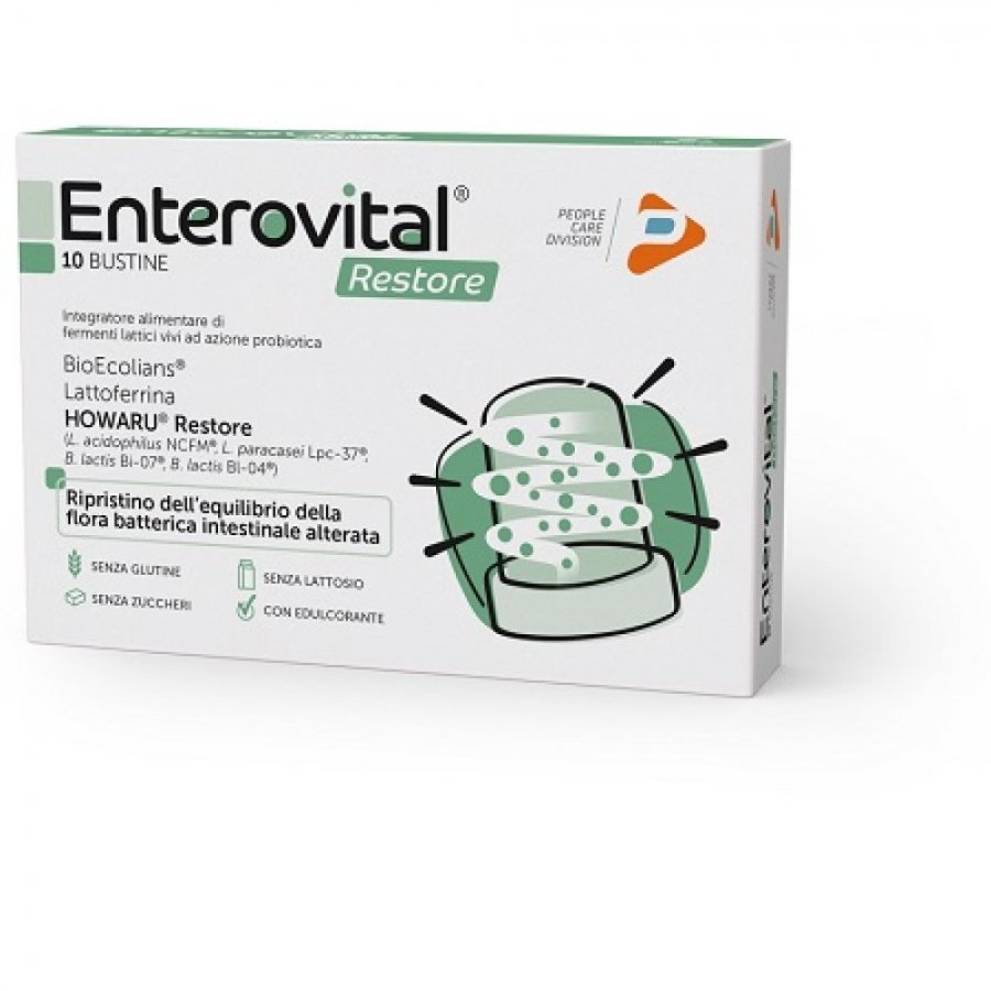 Enterovital Restore 10 Bustine per il Ripristino dell'Equilibrio della Flora Batterica Intestinale