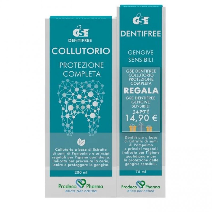 GSE Dentifree Protezione Completa Collutorio + Gel Dentifricio in Regalo - Combo Igiene Orale 75ml + 200ml