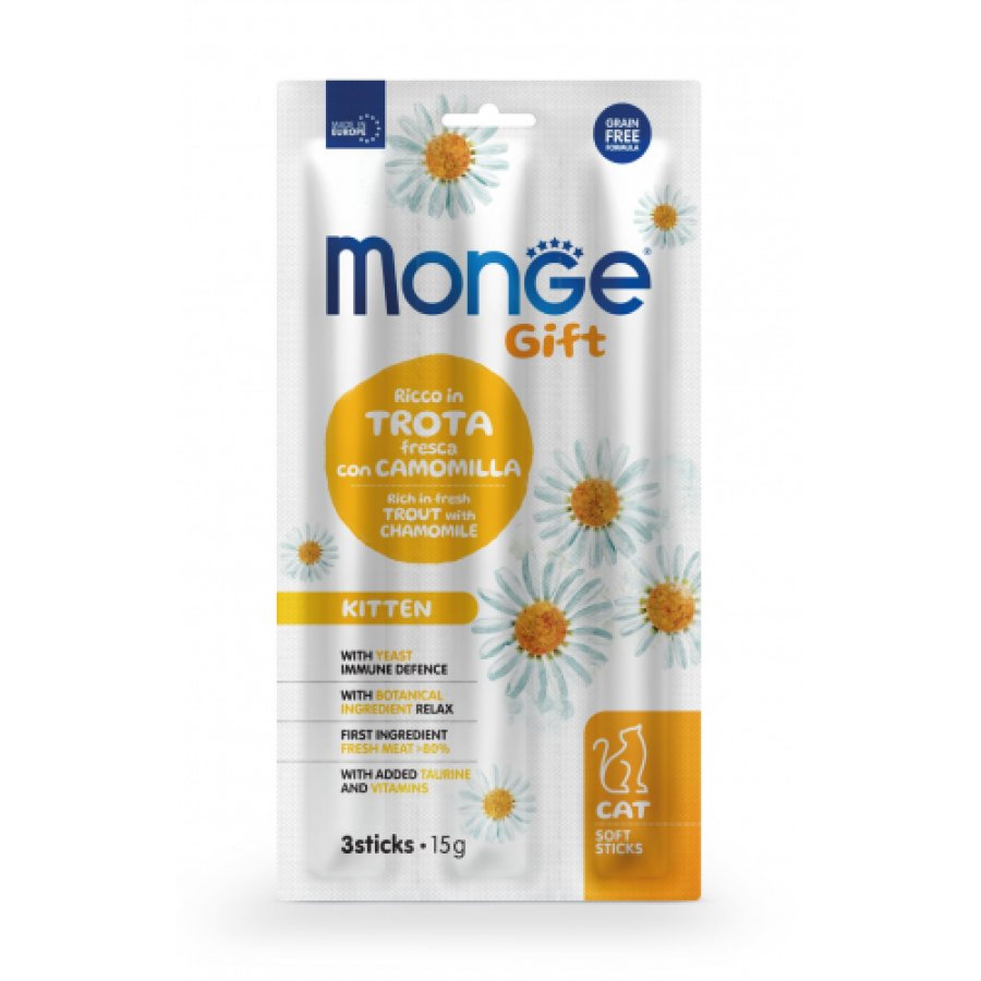 Monge Gift Gattino Ricco In Trota Fresca con Camomilla Soft Sticks, 15 g