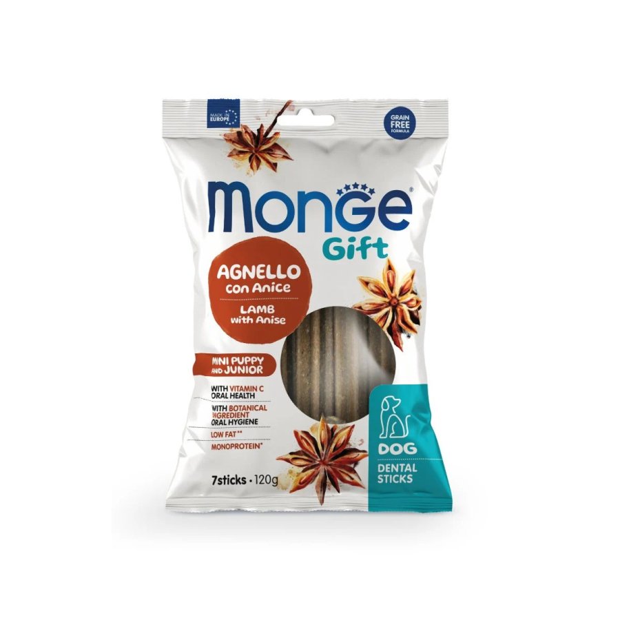 Monge Dental Sticks Agnello Con Anice Per Cani Mini/Puppy/Junior, 120 g Monge Dental Sticks Agnello Con Anice Per Cani Mini/Puppy/Junior, 120 g