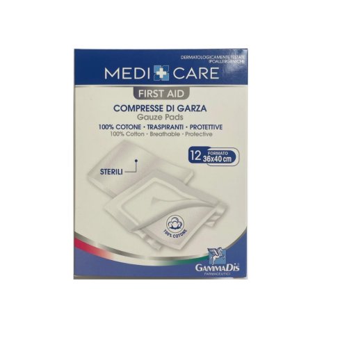 Garza Cotone 36x40cm 12 Pezzi - MedCare - Garze Sterili per Medicazioni e Cura delle Ferite