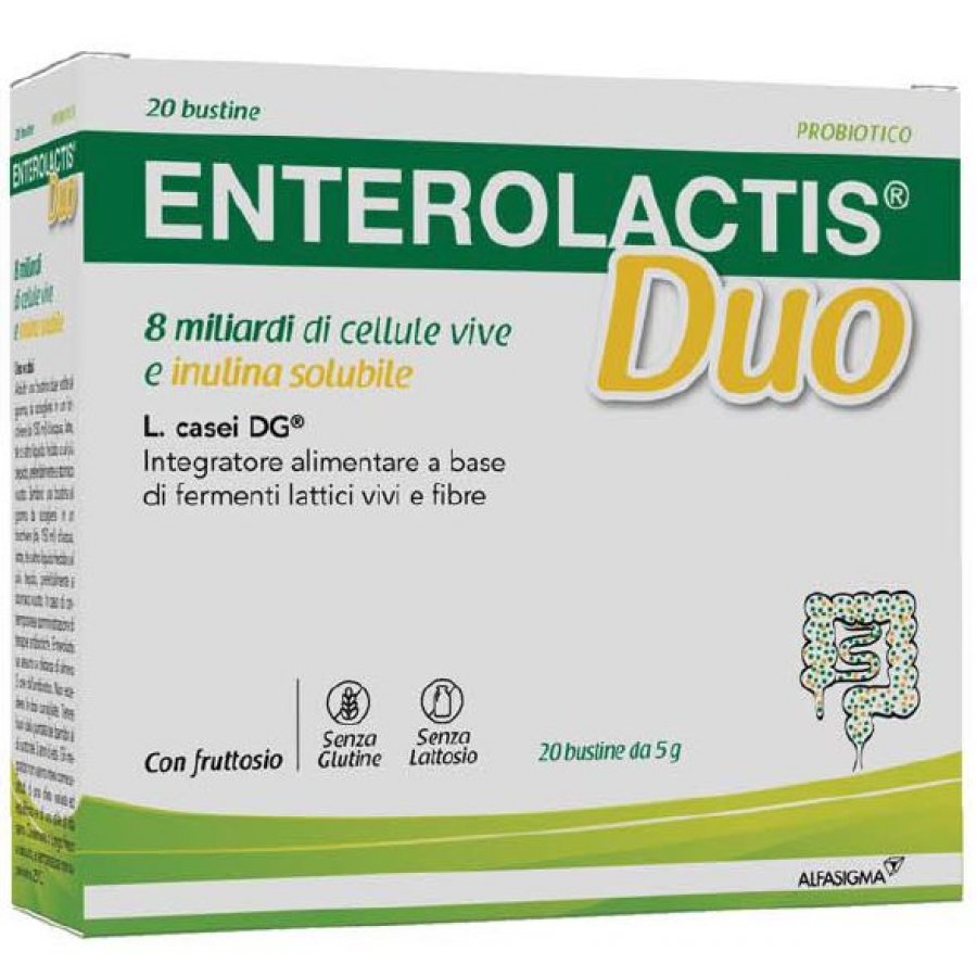Enterolactis Duo - Integratore per Flora Intestinale e Stipsi, 20 Bustine