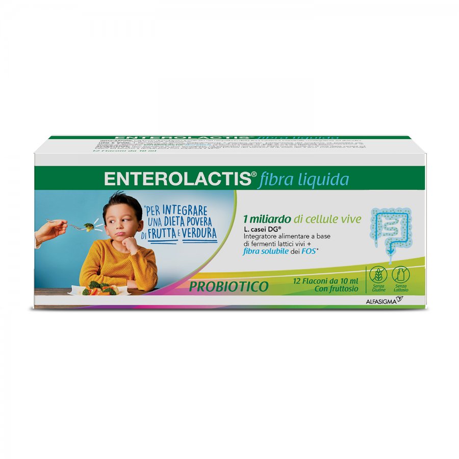 Enterolactis Fibra Liquida 12 Flaconcini - Integratore Alimentare con Fermenti Lattici Vivi e Fibra Solubile FOS