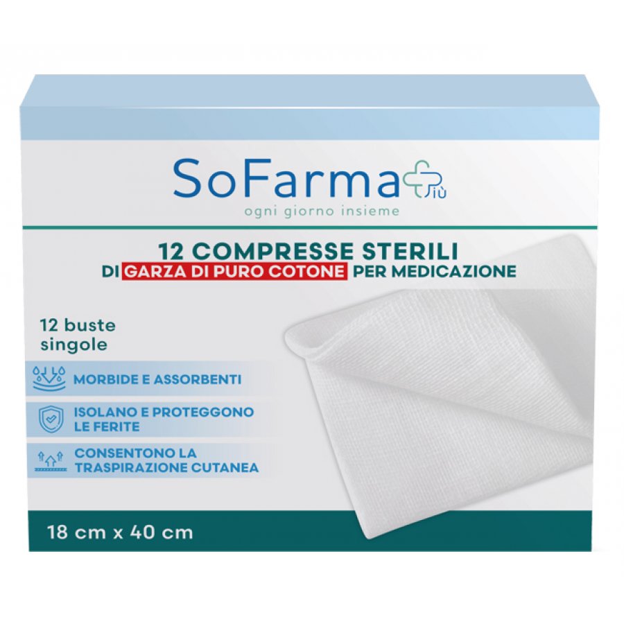 Sofarmapiù Compressa in Cotone 18x40cm - 12 Pezzi - Ideale per Igiene e Medicazione