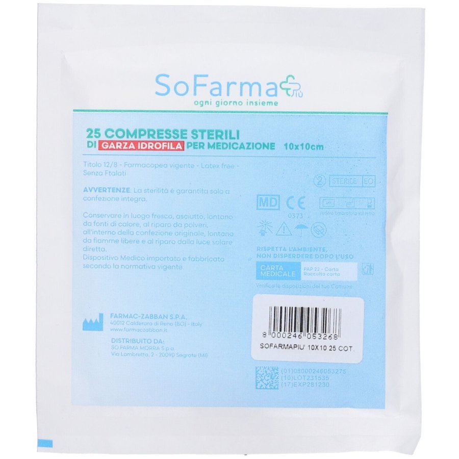 Sofarmapi&ugrave; Compresse Cotone 10 x 10 cm, 25 pezzi