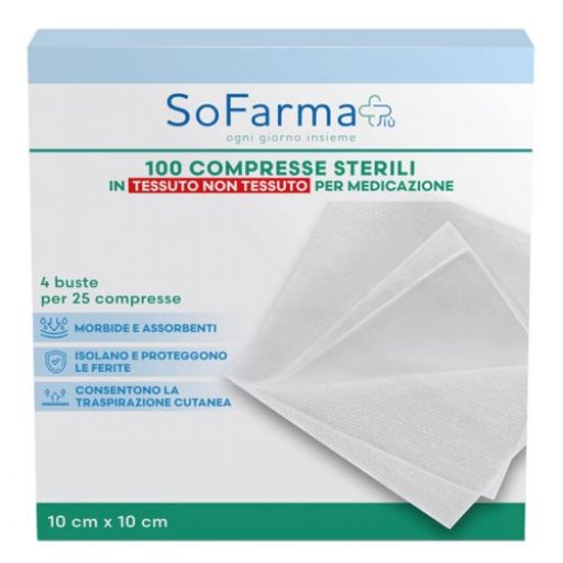 Sofarmapiù Garza Idrofila Sterile 10x10cm - 100 Compresse - Medicazione Pratica e Igiene Sicura