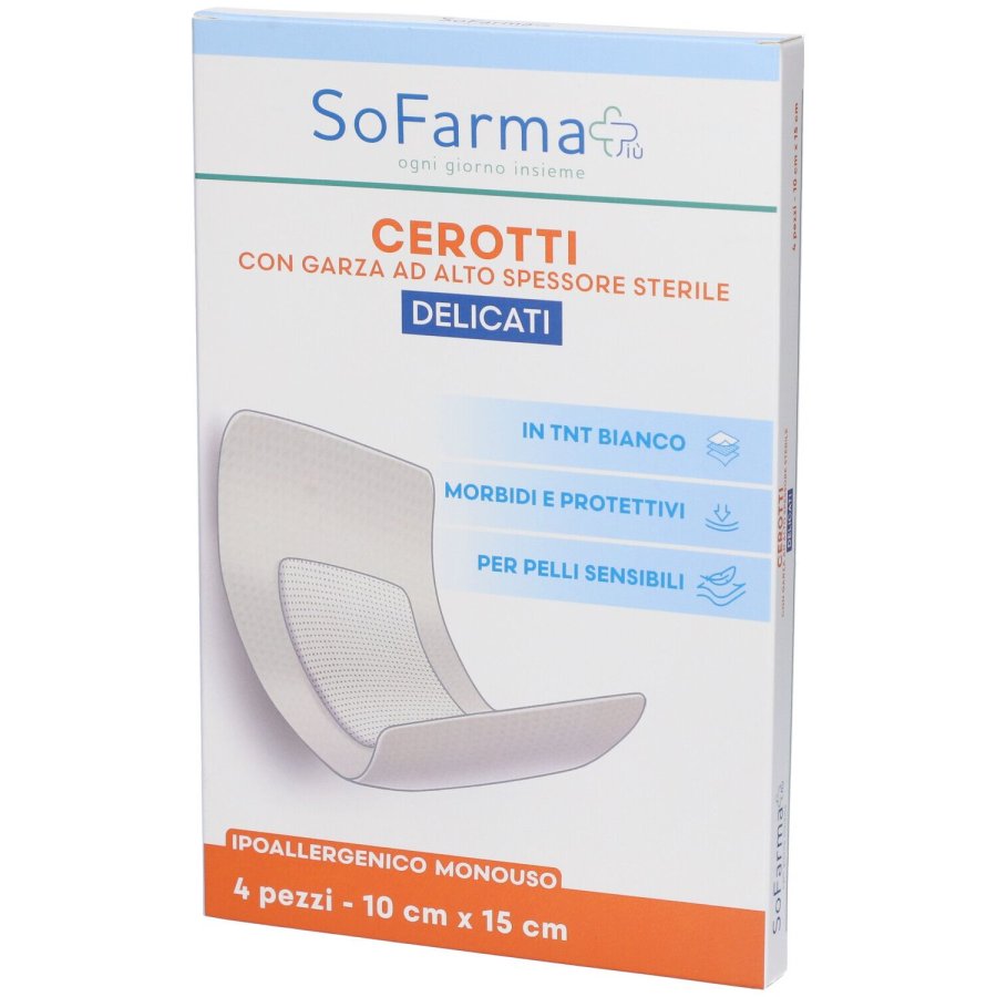 Sofarmapi&ugrave; Cerotto Delicato 10 x 15 cm, 4 Cerotti Sterili