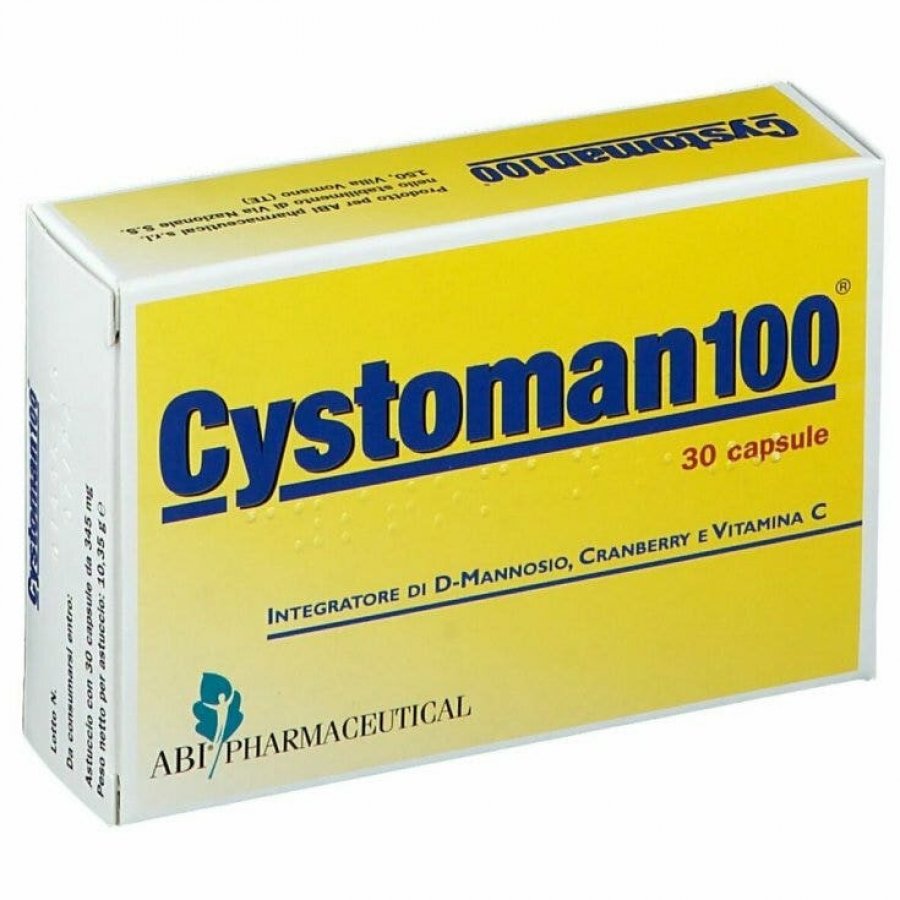 Cystoman 100 - Integratore Alimentare di D-Mannosio, Vitamina C e Cranberry, 30 Compresse per il Benessere delle Vie Urinarie