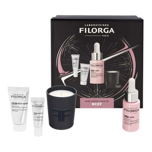 Filorga, Set Pelle da Sogno, NCEF-Shot 15 ml + NCEF-Reverse-Eyes 4 ml + NCEF-Night Mask 15 ml + Candela Profumata 