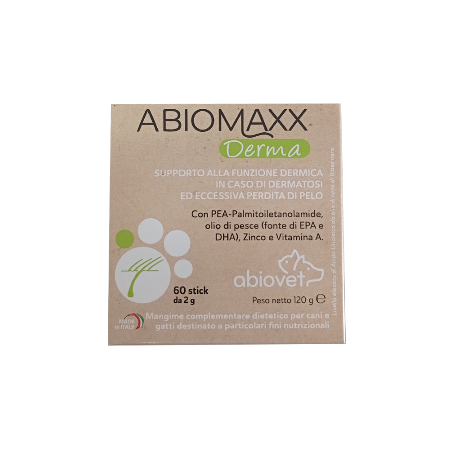 Abiomaxx Derma 60 Stick da 2g - Mangime Complementare Dietetico per Cani e Gatti per la Salute della Pelle